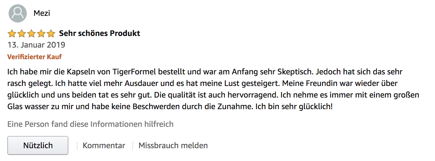 Verifizierte Kundenbewertung TigerFormel