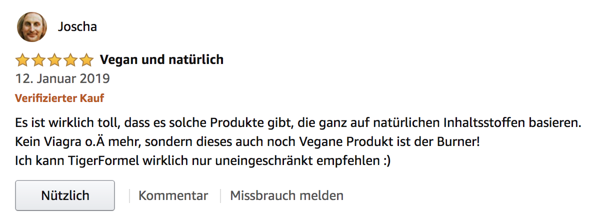 Verifizierte Kundenbewertung TigerFormel