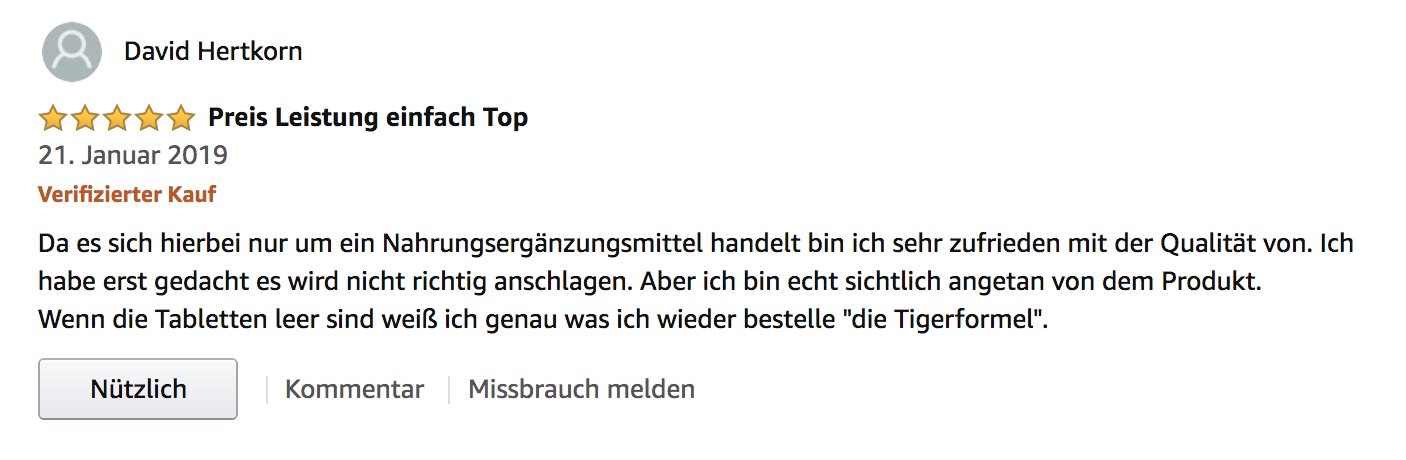 Verifizierte Kundenbewertung TigerFormel